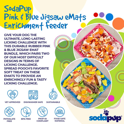 SodaPup Blue & Pink Jigsaw Dog Lick Mat Bundle | 2-Pack Large Puzzle eMat