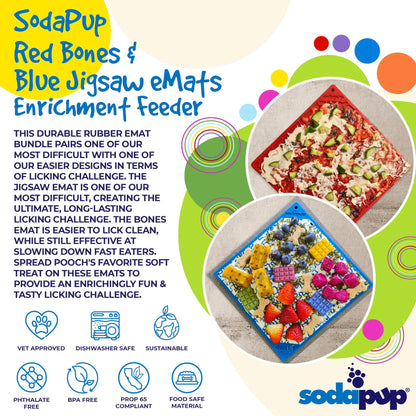 SodaPup Blue Jigsaw & Red Bones Dog Lick Mat Bundle | 2-Pack Large Variety eMat