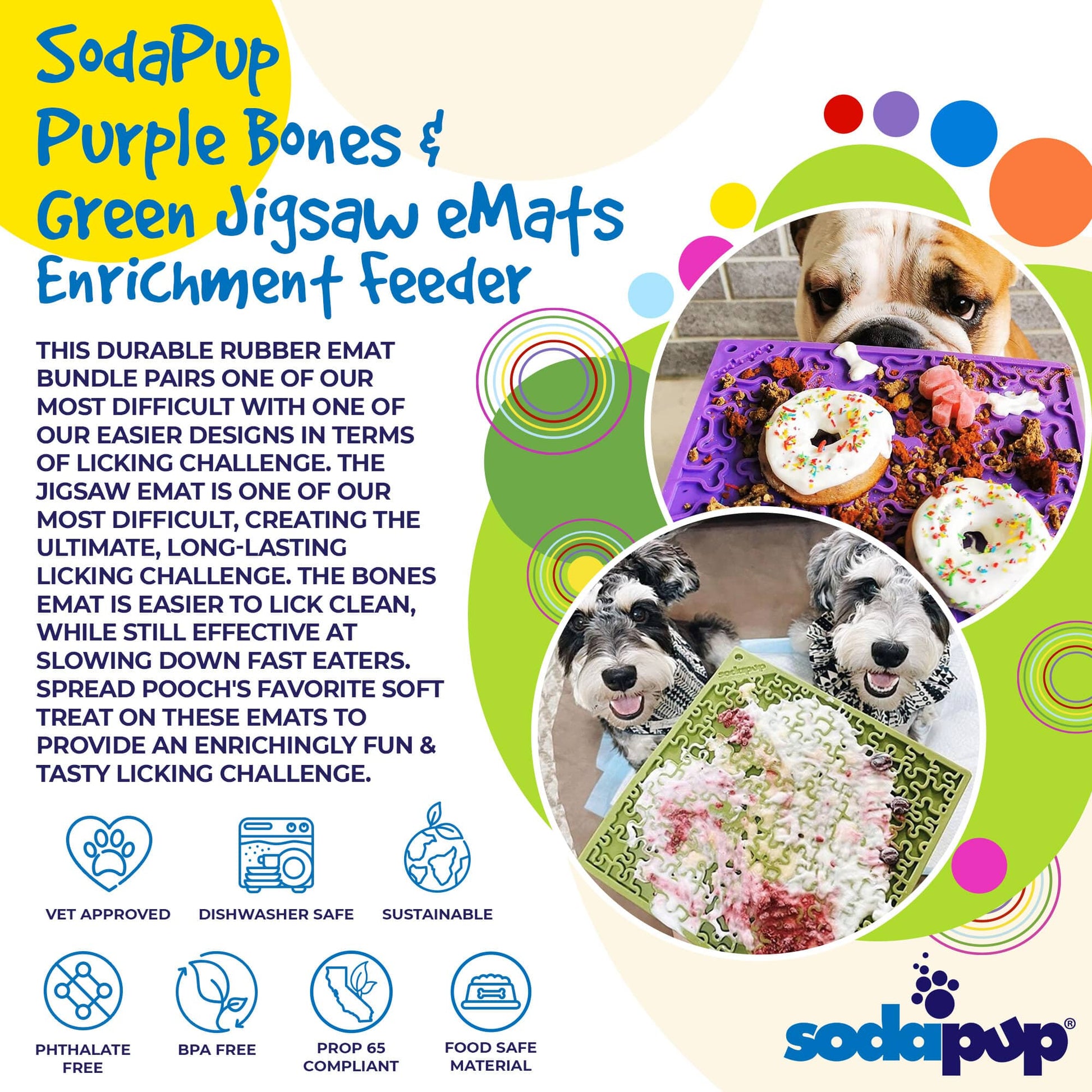 SodaPup Jigsaw & Bones Dog Lick Mat Bundle | 2-Pack Large Variety eMat Set