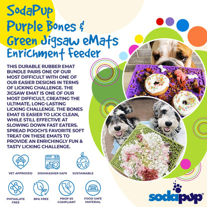 SodaPup Jigsaw & Bones Dog Lick Mat Bundle | 2-Pack Large Variety eMat Set