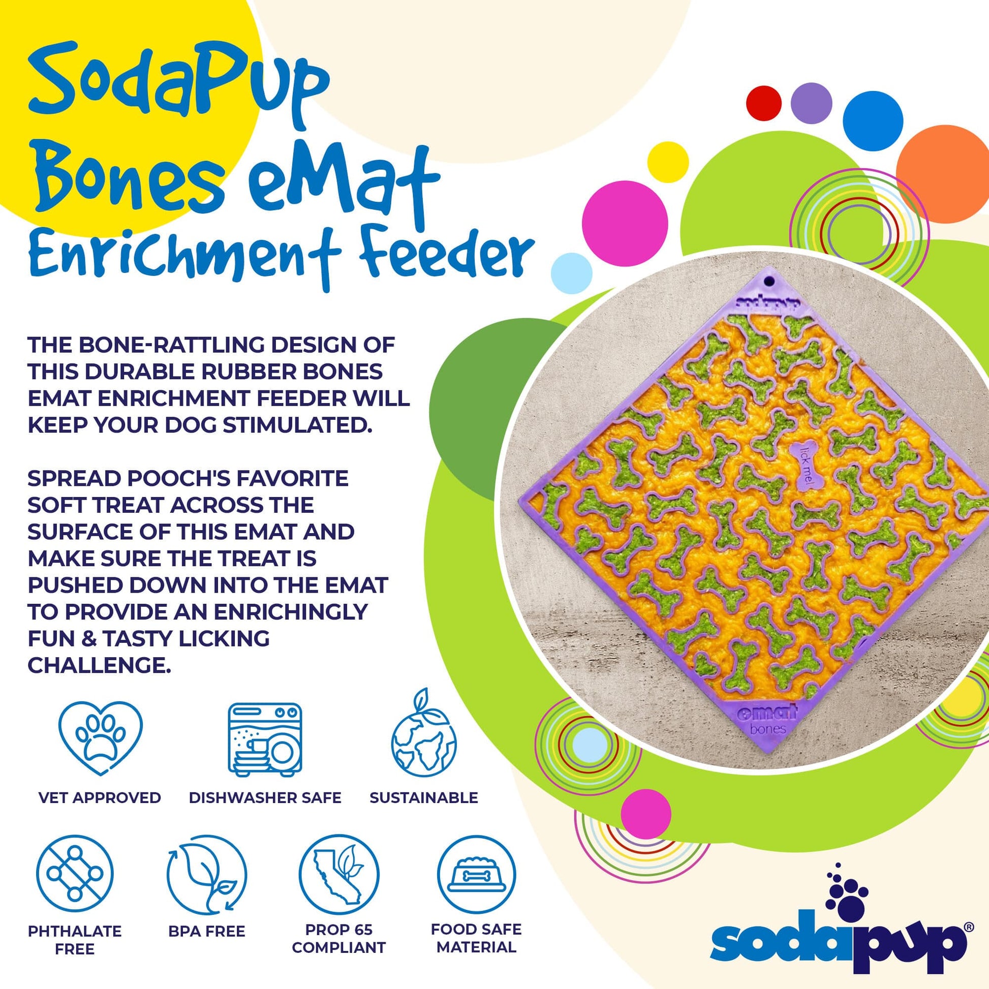 SodaPup Dog Lick Mat Bundle 3 eMat Enrichment Mats + Peanut Butter | Anxiety Relief & Slow Feeder Set