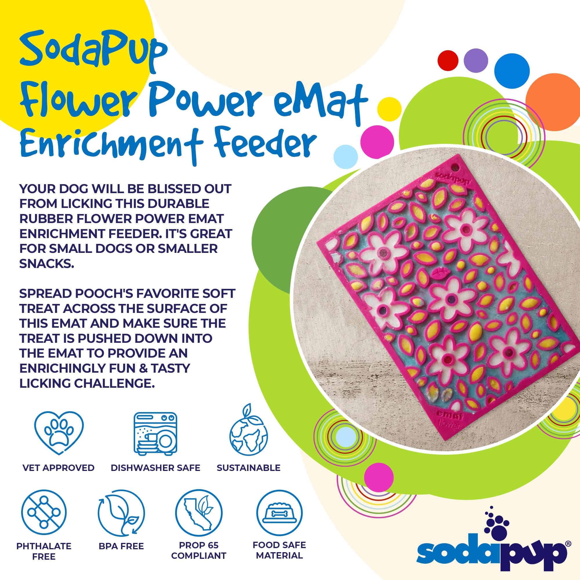 Flower Power Dog Lick Mat | Retro eMat Enrichment Toy | SodaPup