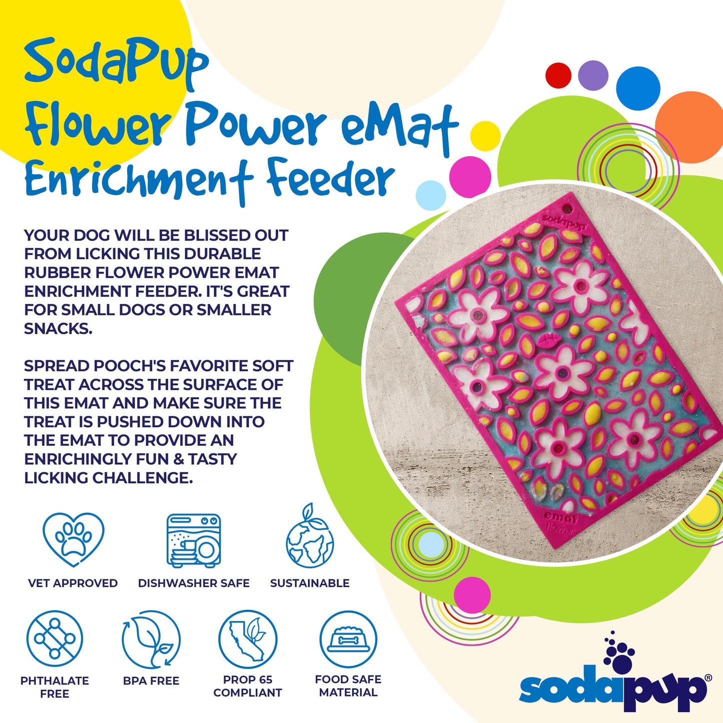 SodaPup Flower Power emat Enrichment Lick Mat Dogs Cats | Design USA Made