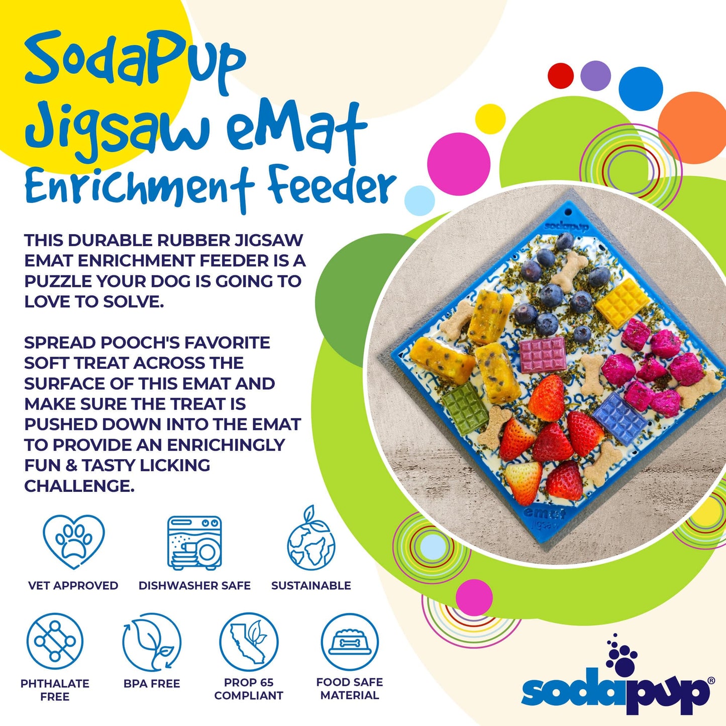 SodaPup Jigsaw Puzzle eMat Enrichment Lick Mat Dogs Cats | Toy Anxiety Relief USA Made