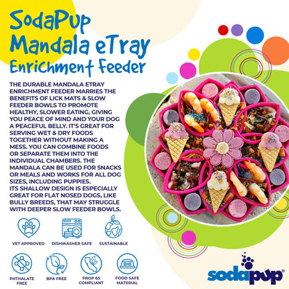 SodaPup Mandala eTray Shallow Slow Feeder Dog Bowl Enrichment | USA Made