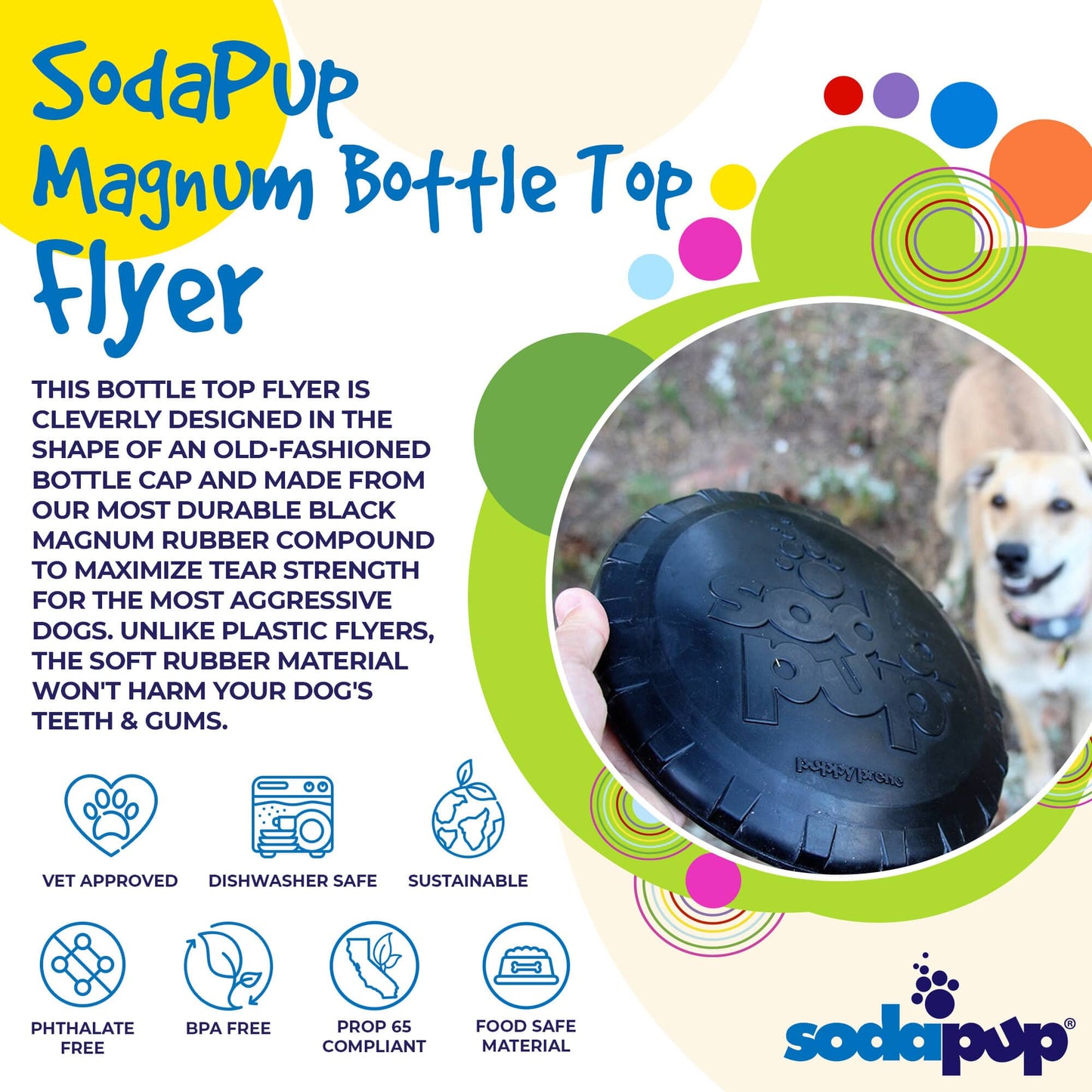 SodaPup Magnum Bottle Top Flyer Rubber Frisbee Heavy Chewers | Large USA Made