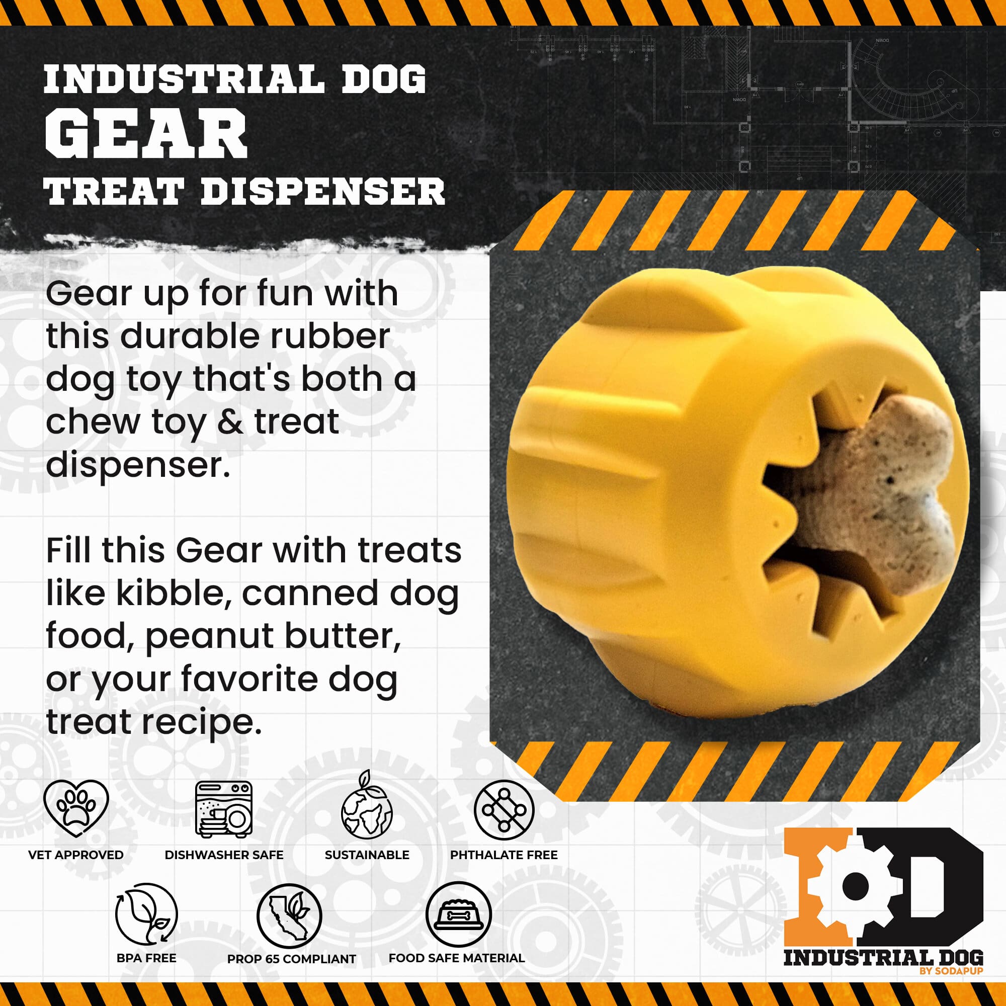 Gear eDispener Durable Rubber Treat Holder and Chew Toy | SodaPup