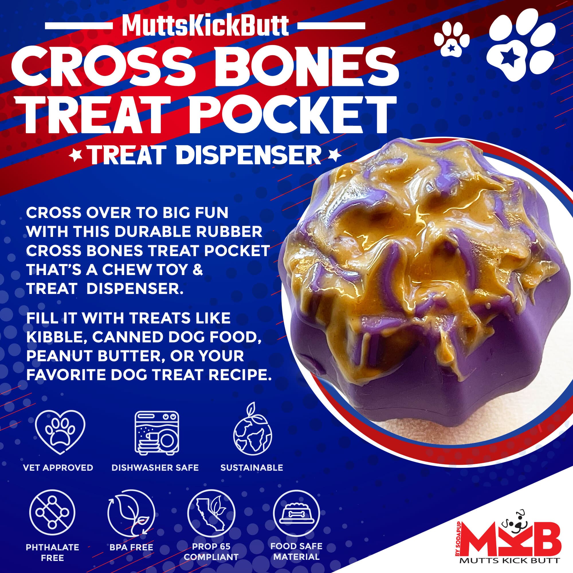 Cross Bones Chew Toy and Treat Pocket | SodaPup/True Dogs, LLC