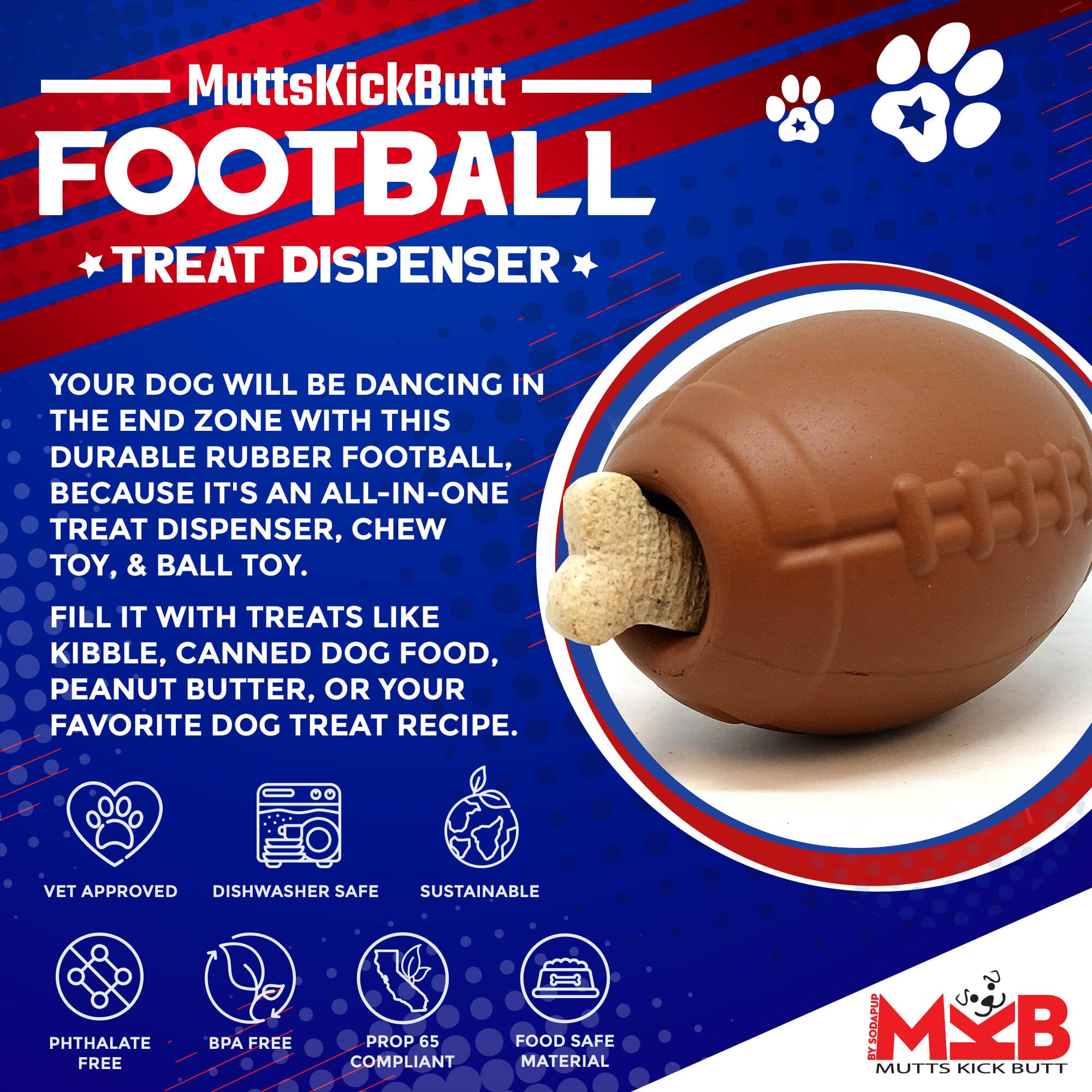 Mkb Football Durable Rubber Chew Toy
