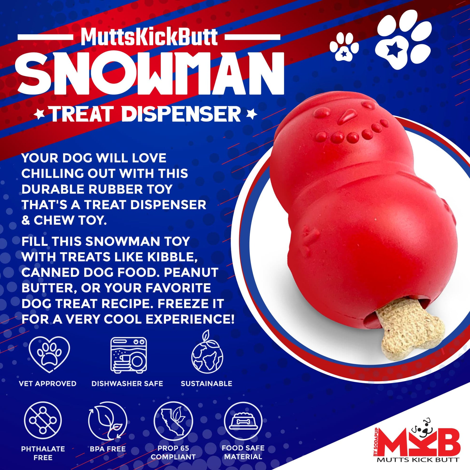 SodaPup Snowman Dog Toy Durable Winter Chew Large Dogs | USA Made