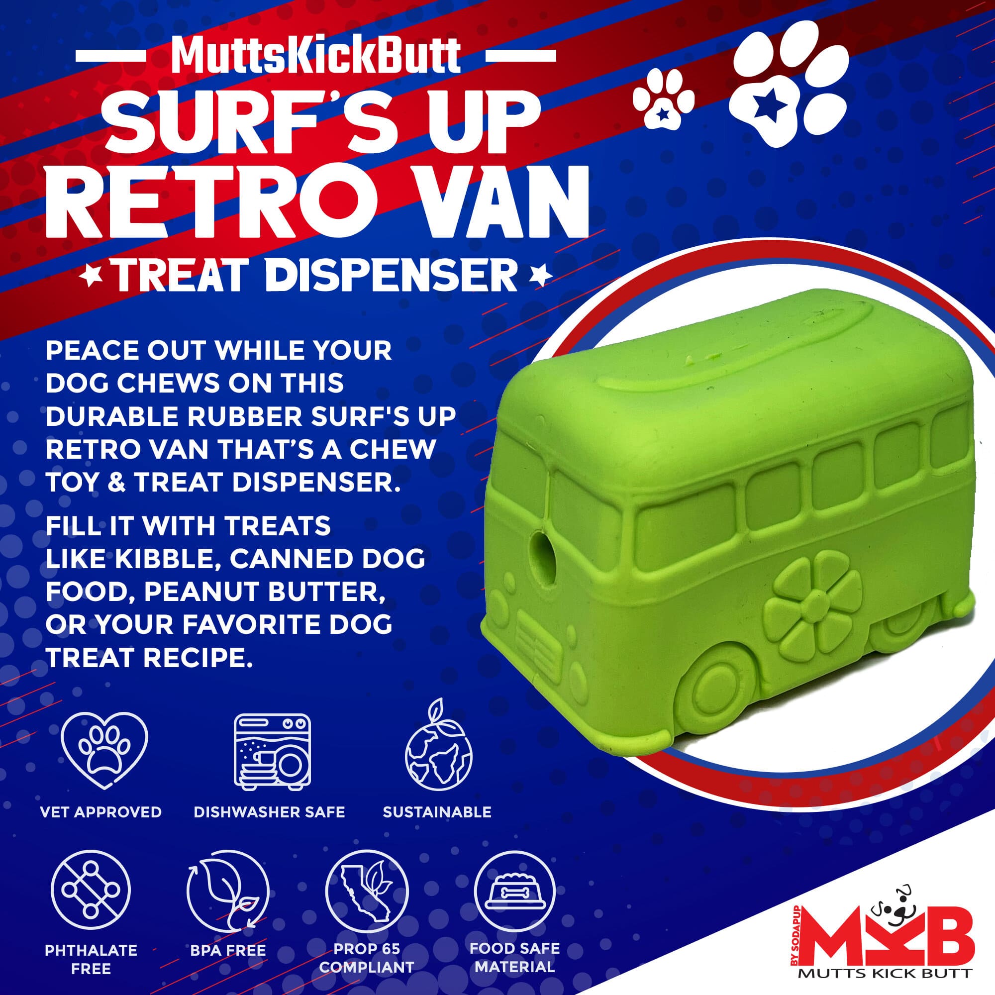 Surf's Up! Retro Van Durable Rubber Dog Toy - Made in the USA