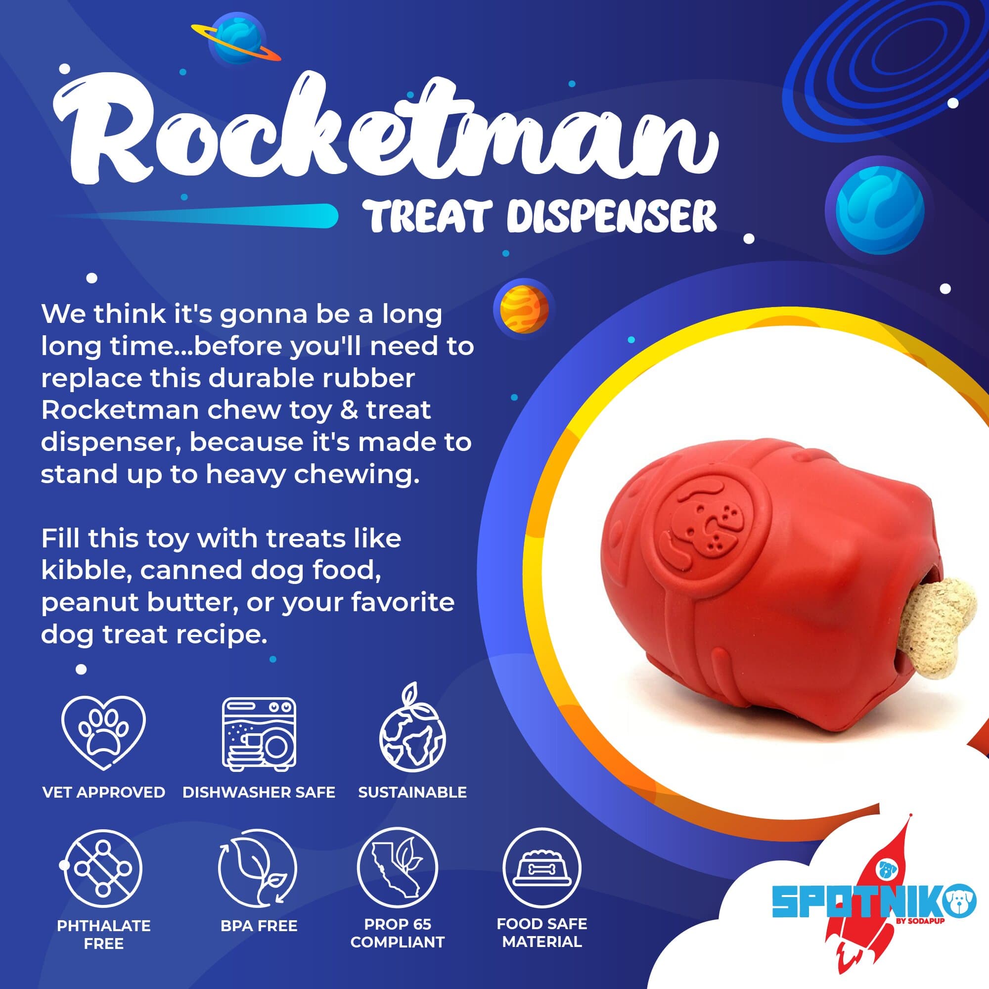 P.fsq De La Rocha デラロッチャ　pup Buy Sn Rocketman Durable Rubber Treat Dispenser at Sodapup