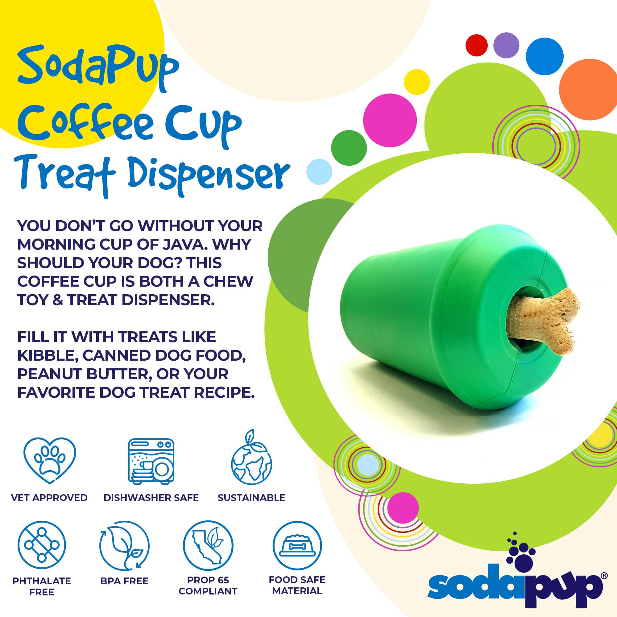 Coffee Cup Rubber Dog Chew Toy for Power Chewers | Treat Dispenser