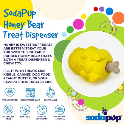 SodaPup Honey Bear eDispenser Durable Rubber Treat Dispenser Dogs | USA Made