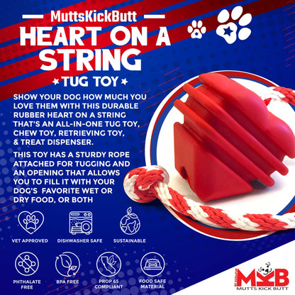 SodaPup Heart String Dog Toy Durable Rubber Tug Large Dogs | USA Made