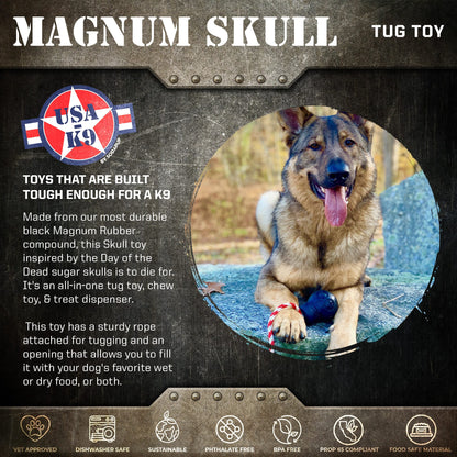 SodaPup USA-K9 Magnum Skull Black Rubber Chew Toy Extreme Chewers | USA Made