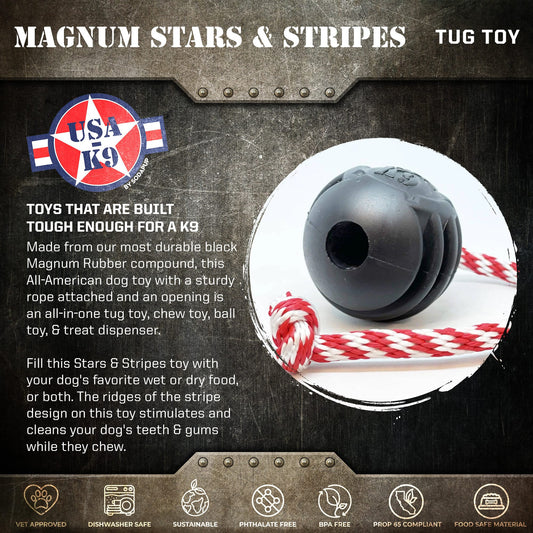 SodaPup USA-K9 Magnum Stars Stripes Rubber Dog Toy | K9 Handler Reward USA Made