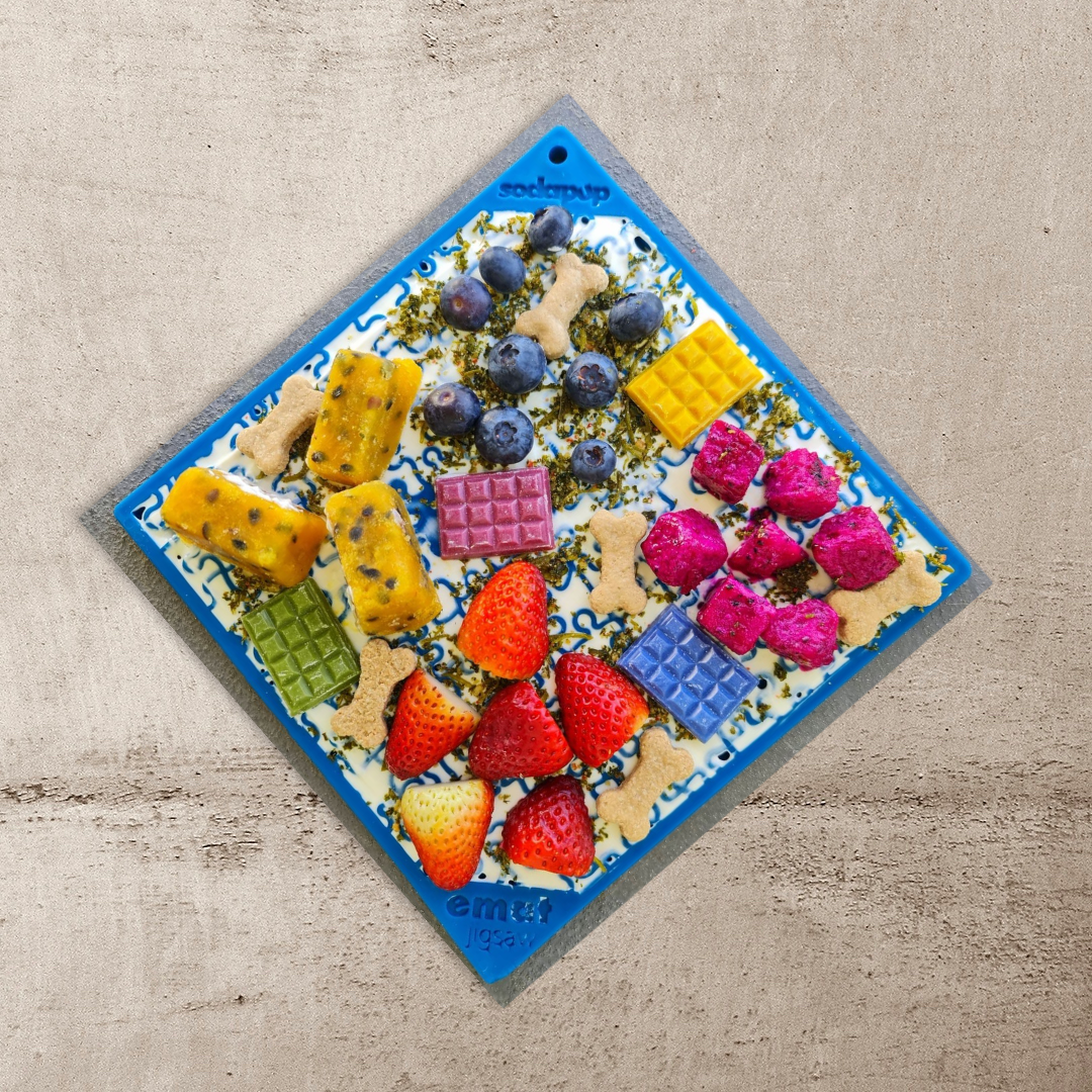 SodaPup Blue & Pink Jigsaw Dog Lick Mat Bundle | 2-Pack Large Puzzle eMat