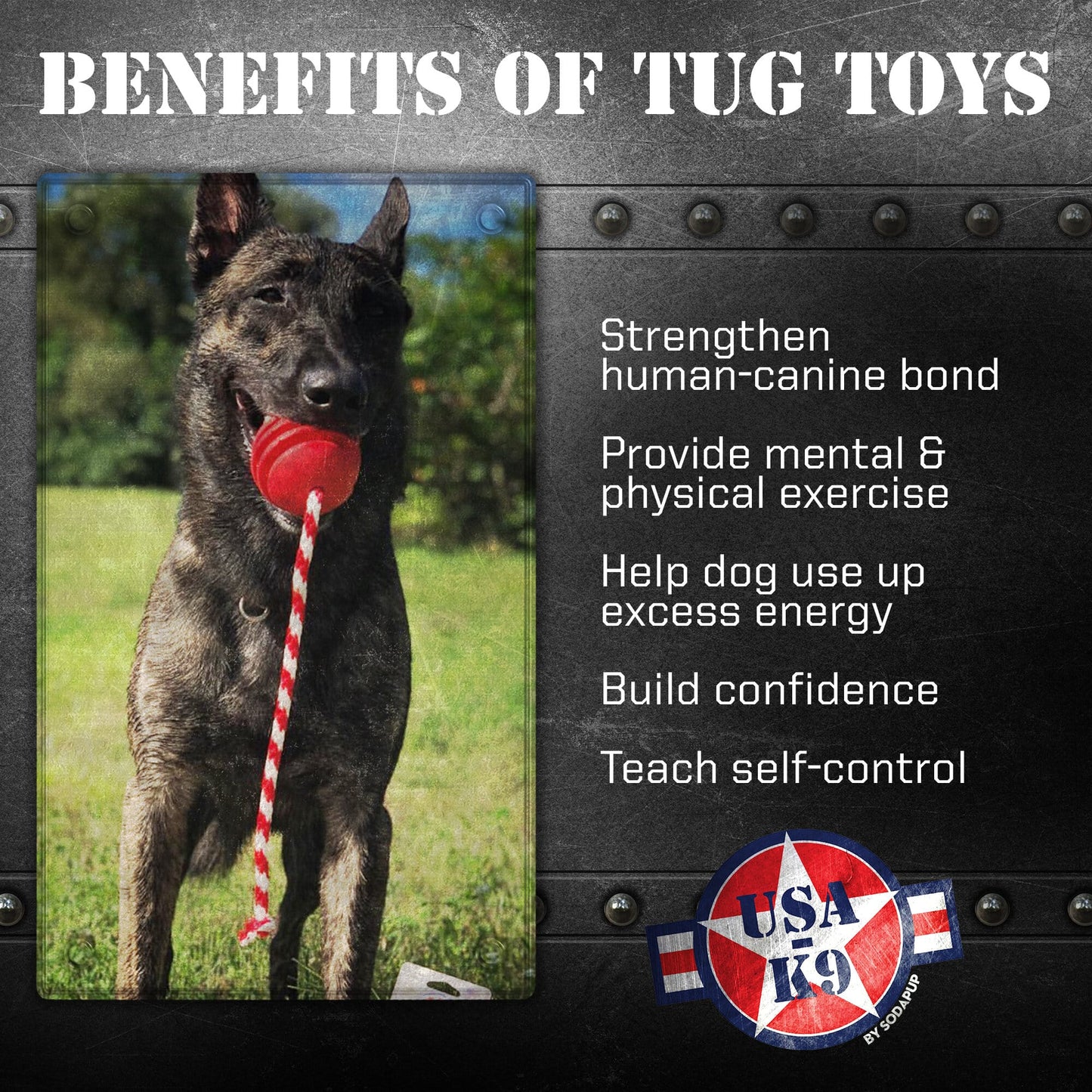 SodaPup USA-K9 Stars Stripes Rubber Dog Toy | K9 Handler Reward Red USA Made