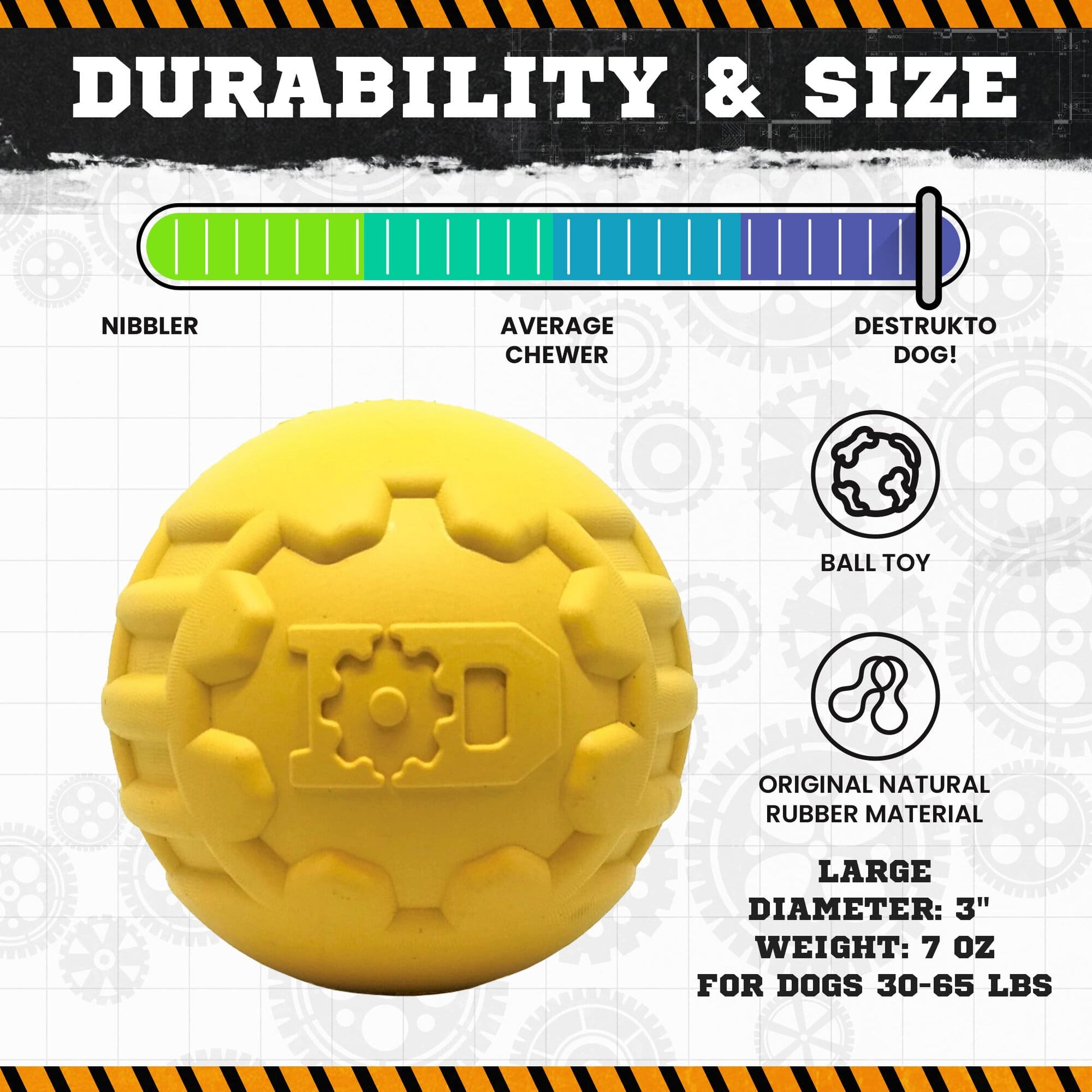 SodaPup Industrial Dog Ball Rubber Chew Toy Heavy Chewers | Yellow USA Made