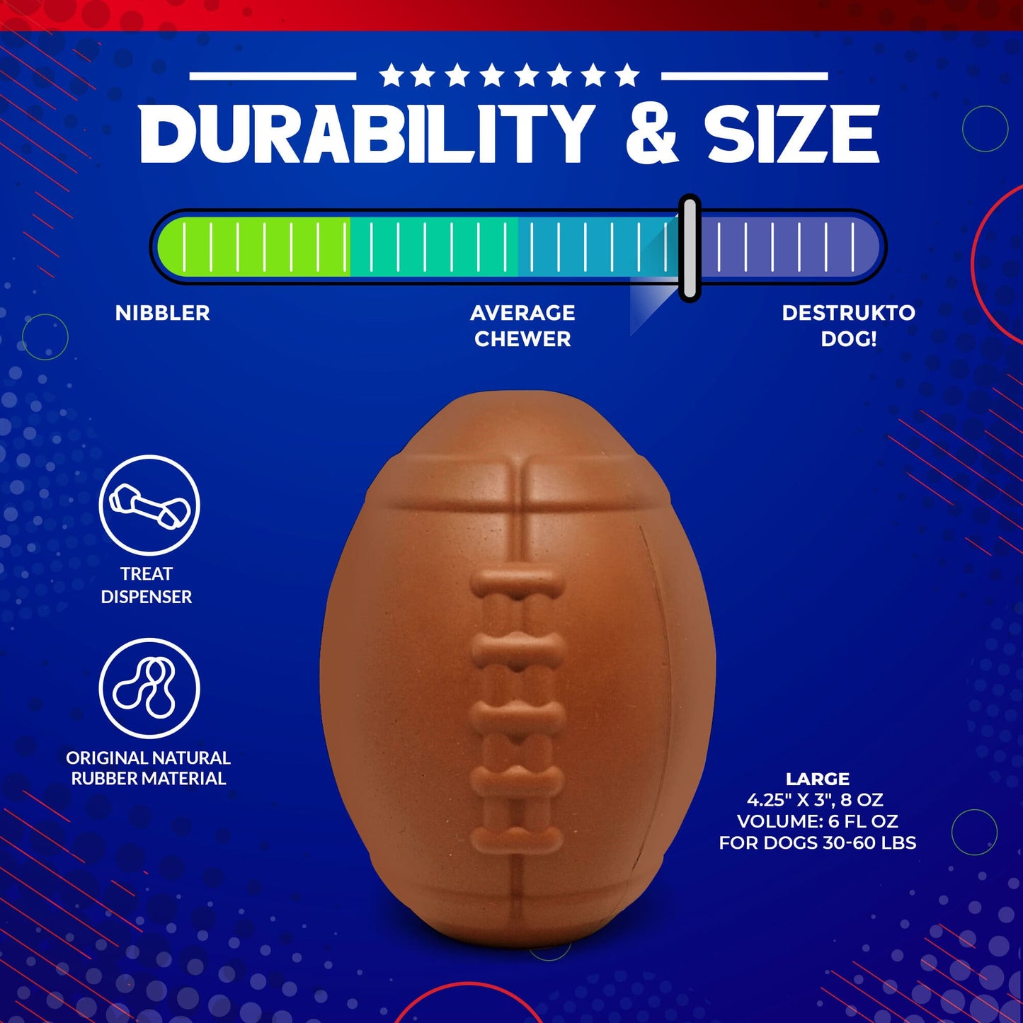 SodaPup Football Dog Chew Toy & Treat Dispenser USA Made |
