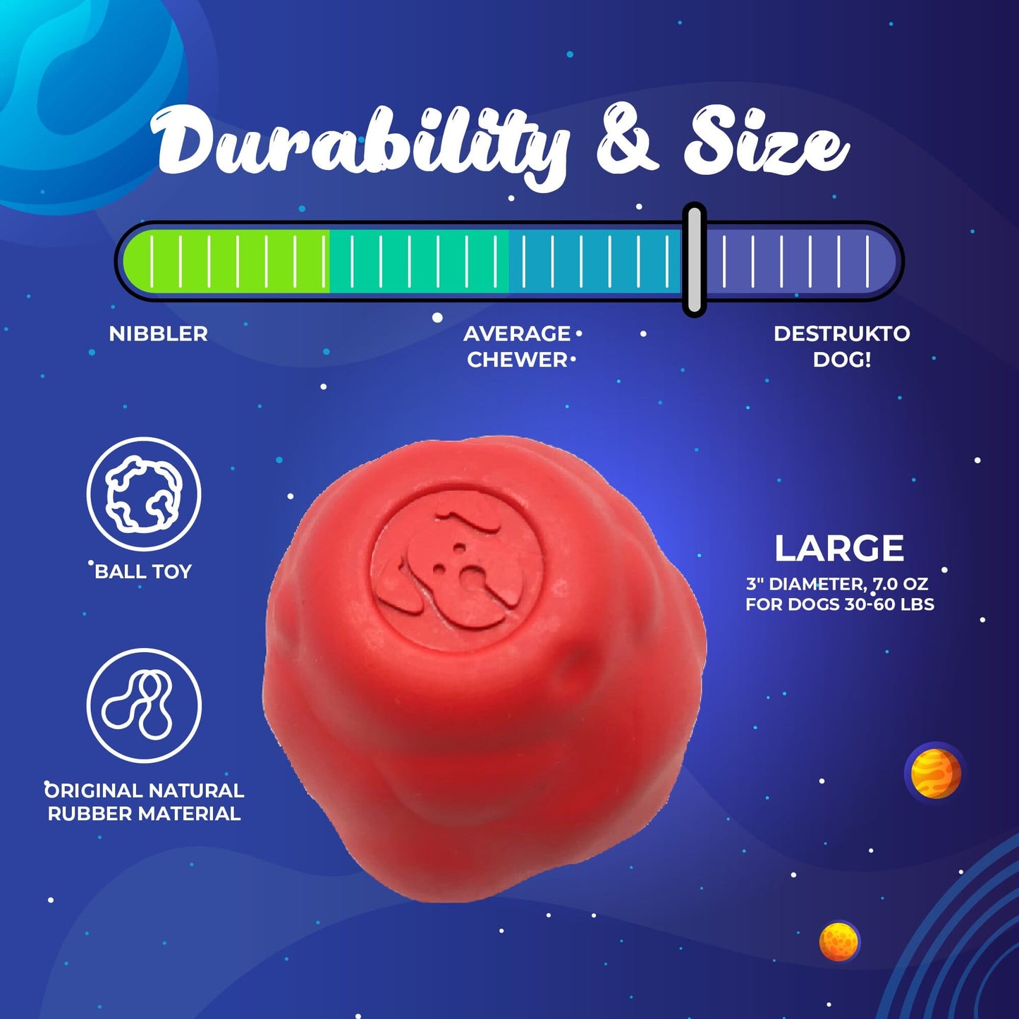 SodaPup Asteroid Rubber Dog Chew Toy Heavy Chewers | Red Retrieving USA Made