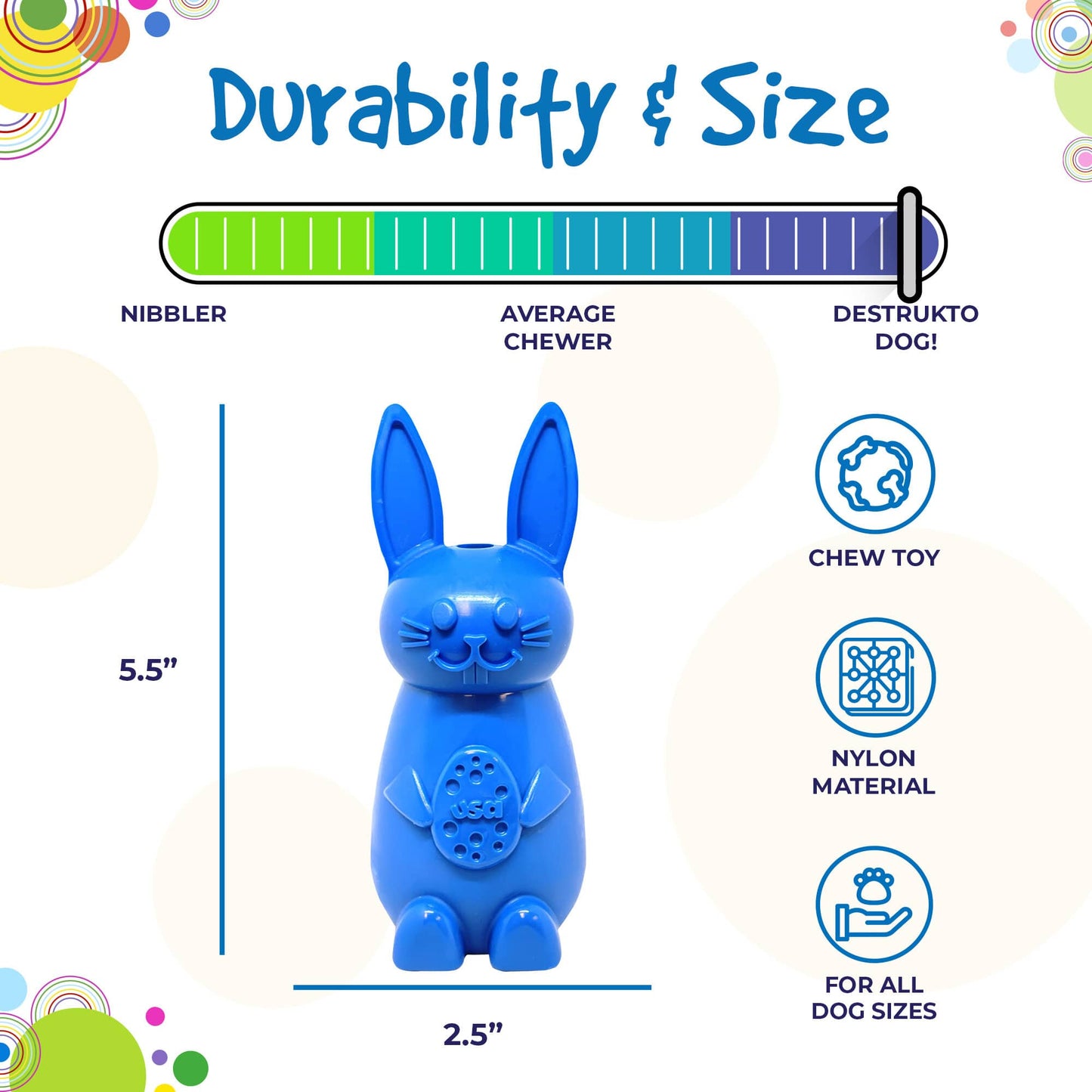 SodaPup Bunny Nylon Chew Toy Aggressive Chewers | Durable & USA Made
