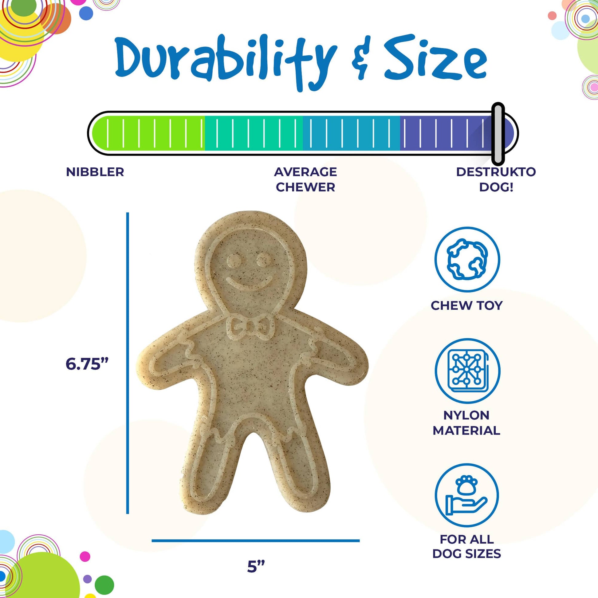 SodaPup Gingerbread Man Nylon Dog Chew Toy Aggressive Chewers | USA Made