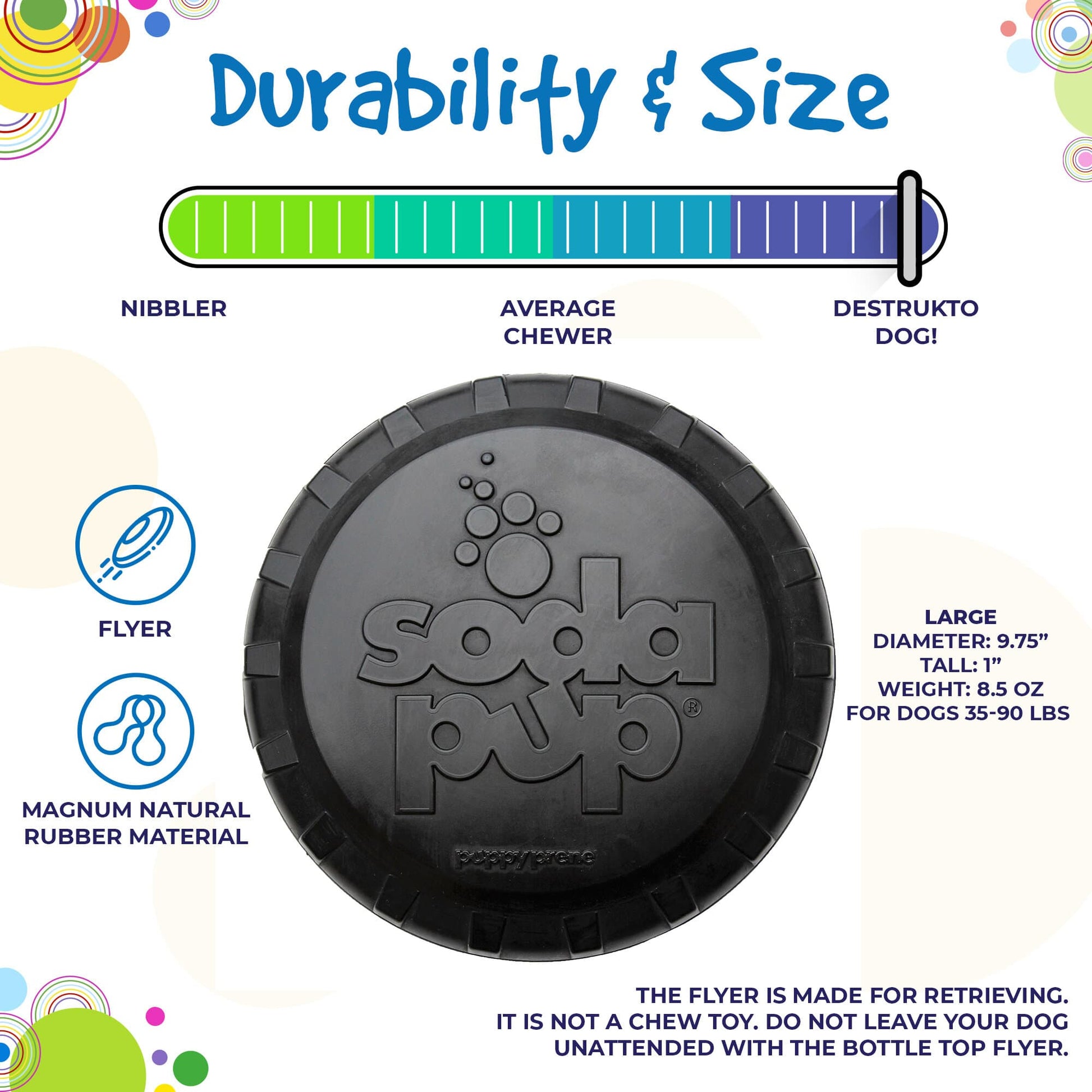 SodaPup Magnum Bottle Top Flyer Rubber Frisbee Heavy Chewers | Large USA Made