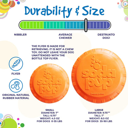 SodaPup Bottle Top Flyer Rubber Frisbee Dogs | Orange Vet Approved USA Made