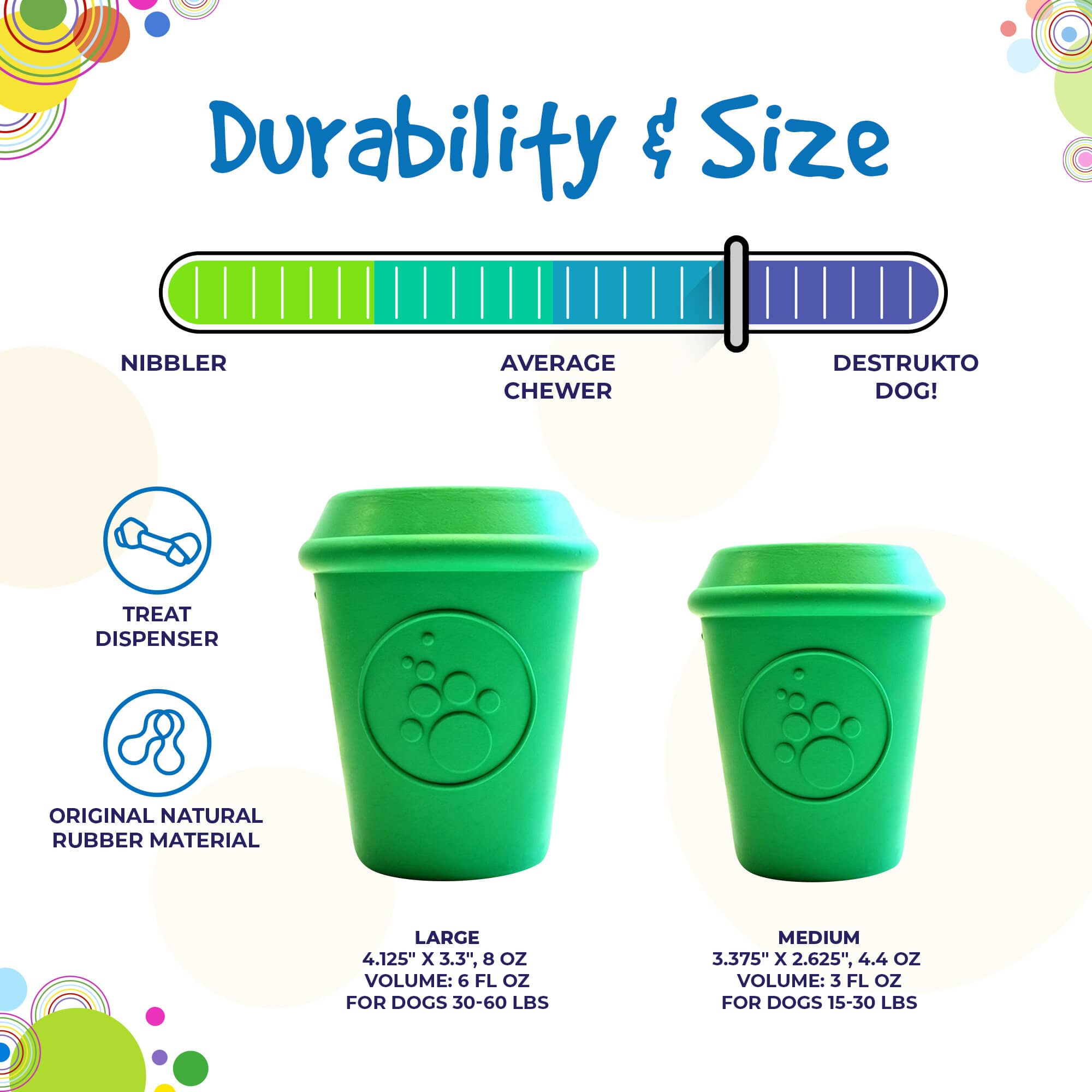 Coffee Cup Rubber Dog Chew Toy for Power Chewers | Treat Dispenser