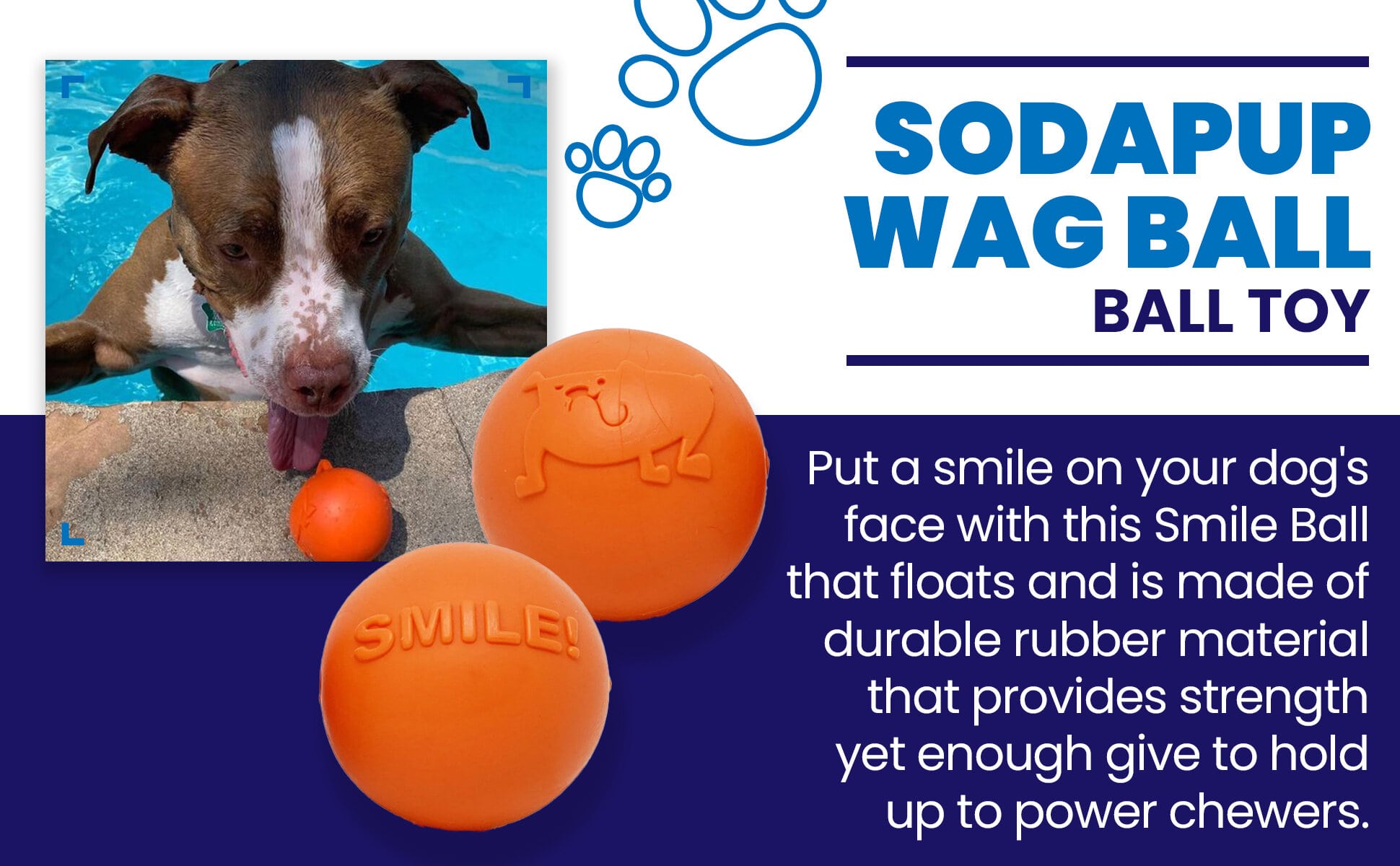 SodaPup Smile Ball Rubber Dog Chew Toy Heavy Chewers | Floating Fetch USA Made