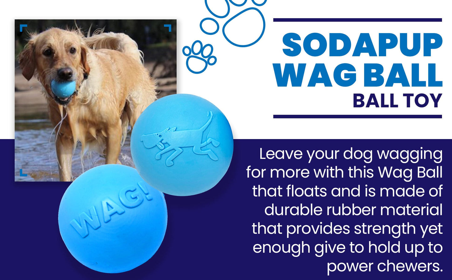 SodaPup Wag Ball Rubber Dog Chew Toy Heavy Chewers | Floating Fetch USA Made