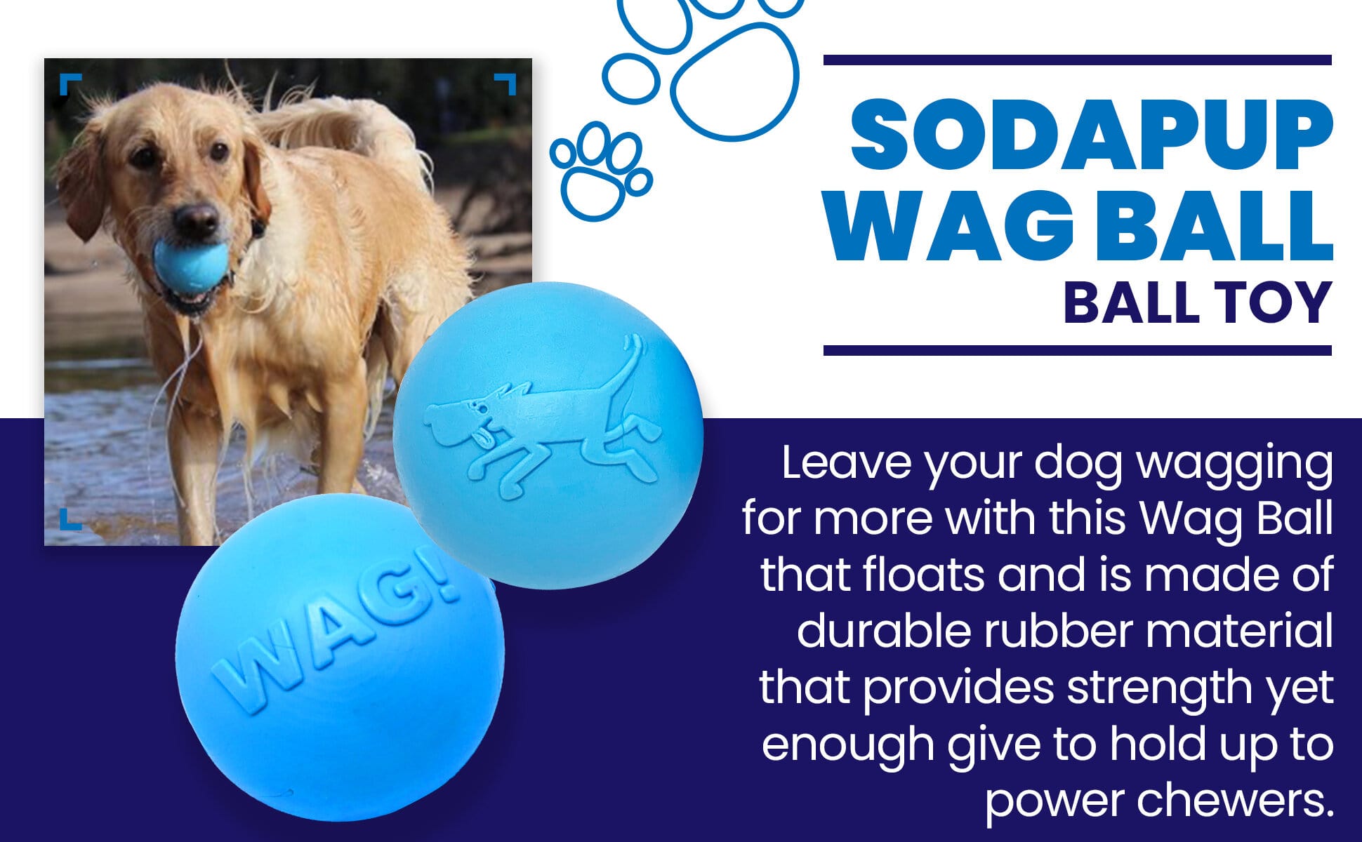 SodaPup Wag Ball Rubber Dog Chew Toy Heavy Chewers | Floating Fetch USA Made