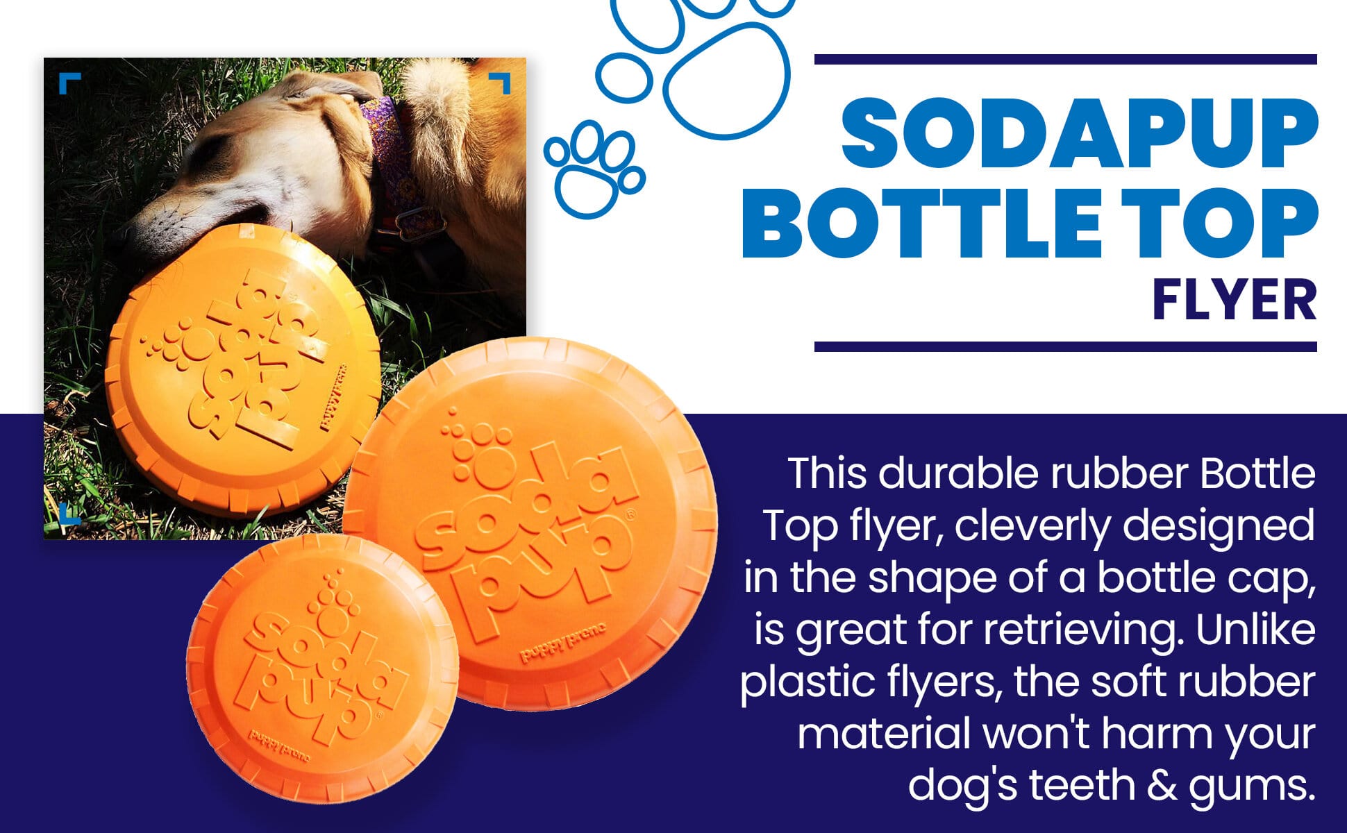 SodaPup Bottle Top Flyer Rubber Frisbee Dogs | Orange Vet Approved USA Made