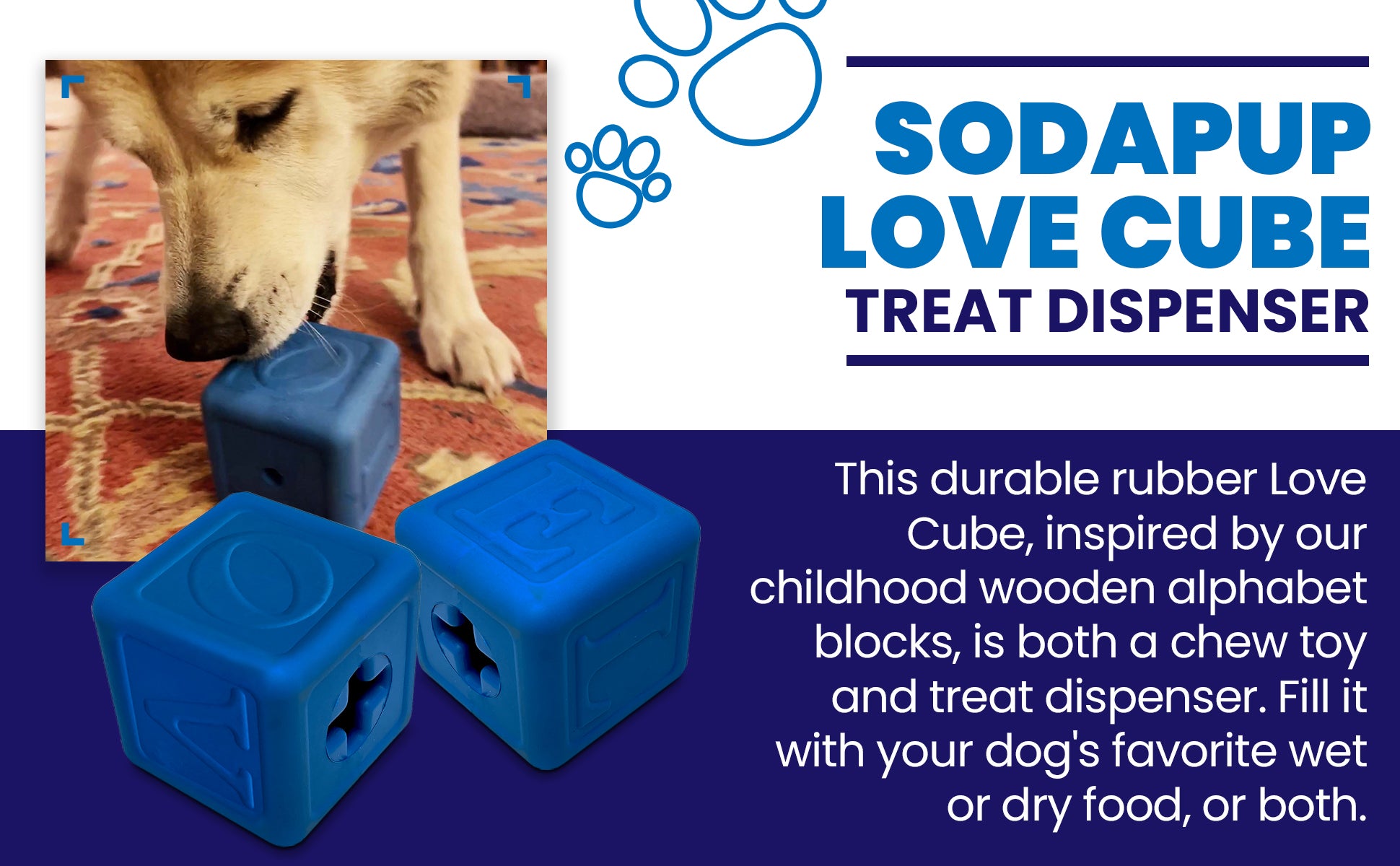 SodaPup Love Cube eDispenser Durable Rubber Chew Toy & Treat Dispenser | USA Made