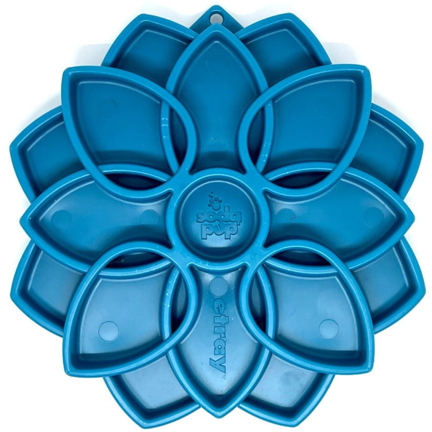 SodaPup Mandala eTray Shallow Slow Feeder Dog Bowl Enrichment | USA Made Blue