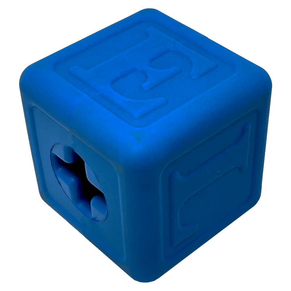 SodaPup Love Cube eDispenser Durable Rubber Chew Toy & Treat Dispenser | USA Made Blue