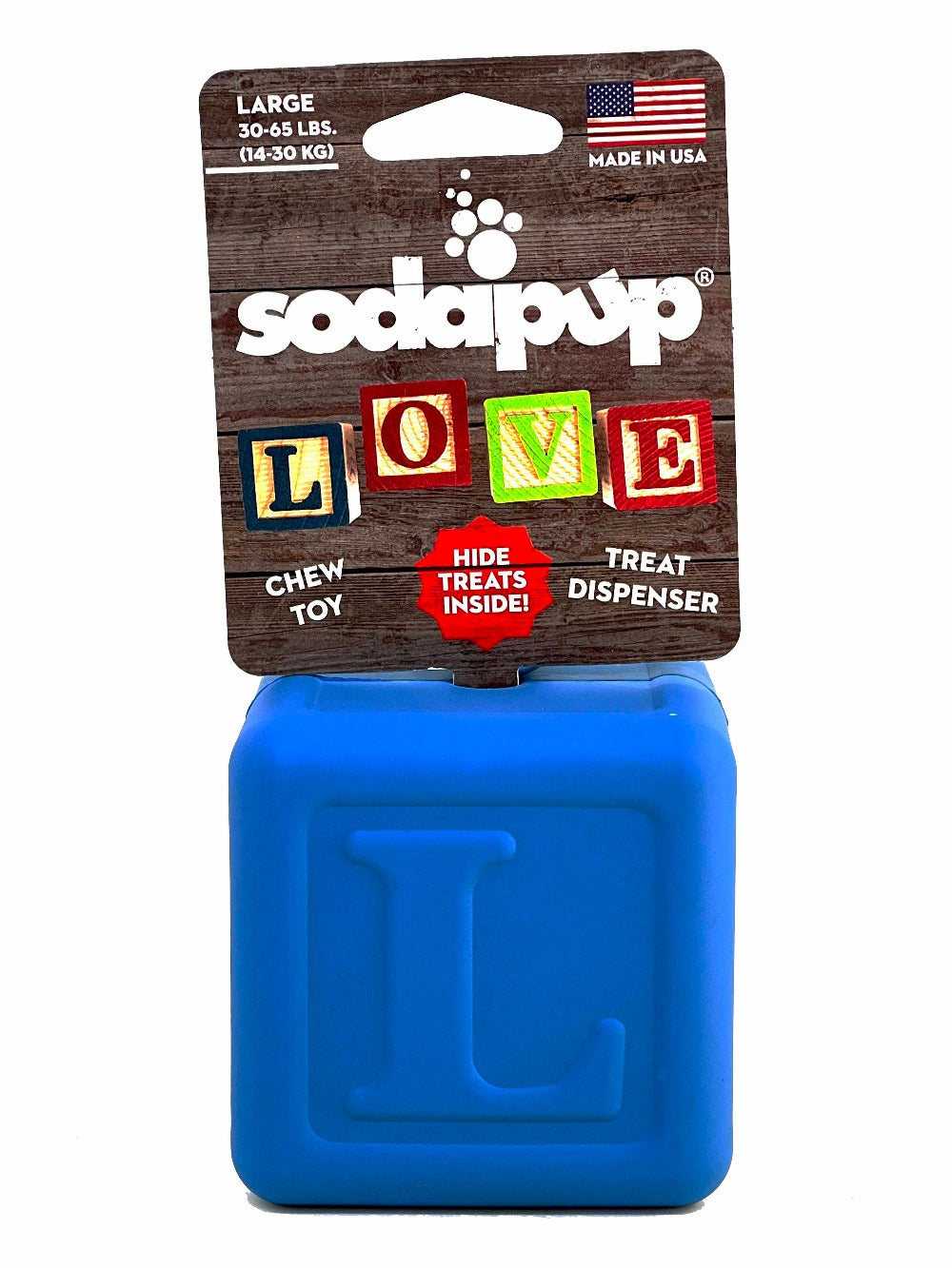 Sodapup Blue Love Cube Durable Rubber Chew Toy and Enrichment Toy