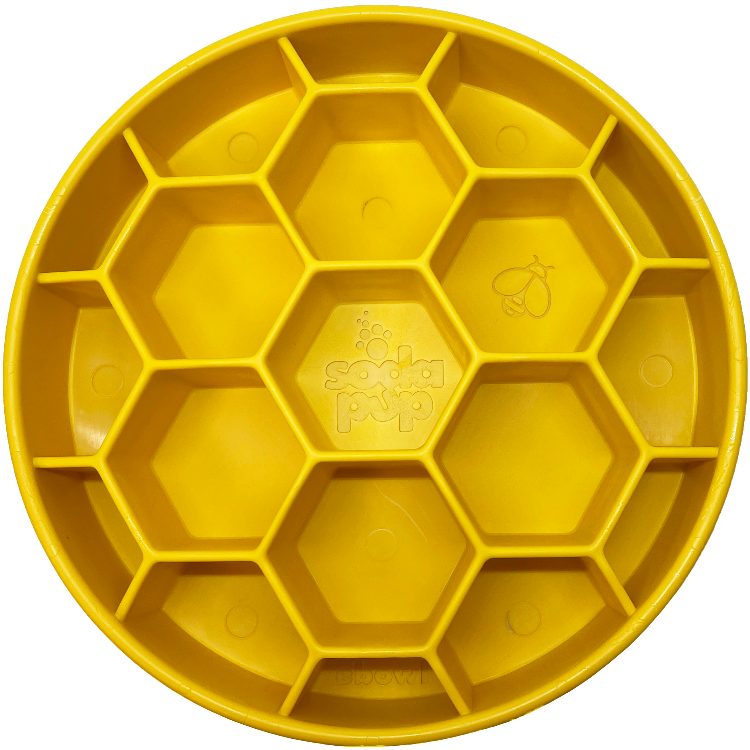 SodaPup Honeycomb eBowl Deep Slow Feeder Dog Bowl Enrichment | USA Made yellow