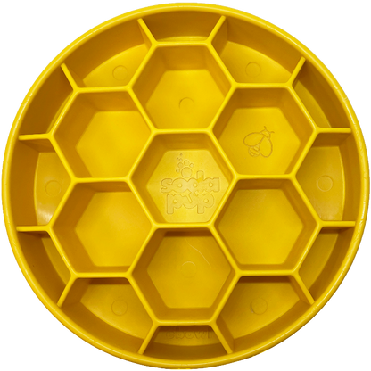 SodaPup Honeycomb eBowl Deep Slow Feeder Dog Bowl Enrichment | USA Made yellow