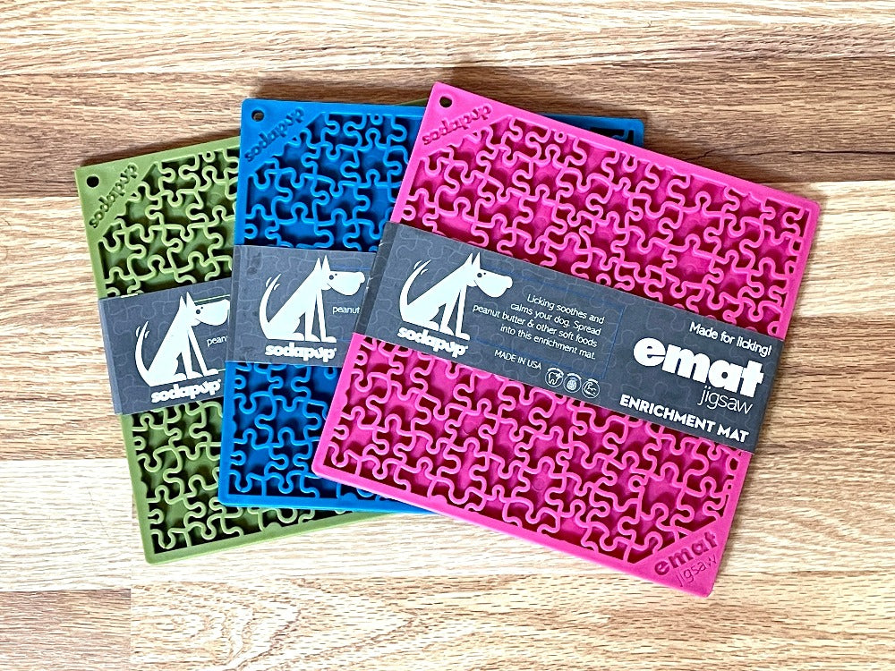 SodaPup Blue & Pink Jigsaw Dog Lick Mat Bundle | 2-Pack Large Puzzle eMat