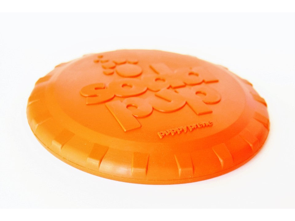 SodaPup Bottle Top Flyer Rubber Frisbee Dogs | Orange Vet Approved USA Made