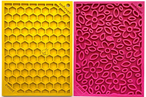 Small Pink Flower Power & Small Yellow Honeycomb emat Lick Mat Bundle - SodaPup/True Dogs, LLC