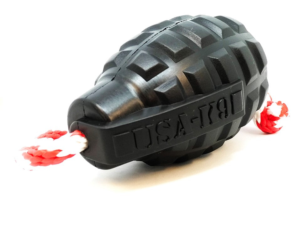 SodaPup USA-K9 Magnum Grenade Black Rubber Chew Toy Extreme Chewers | USA Made