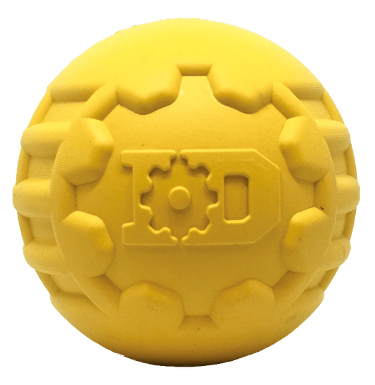 SodaPup Industrial Dog Ball Rubber Chew Toy Heavy Chewers | Yellow USA Made LARGE ID