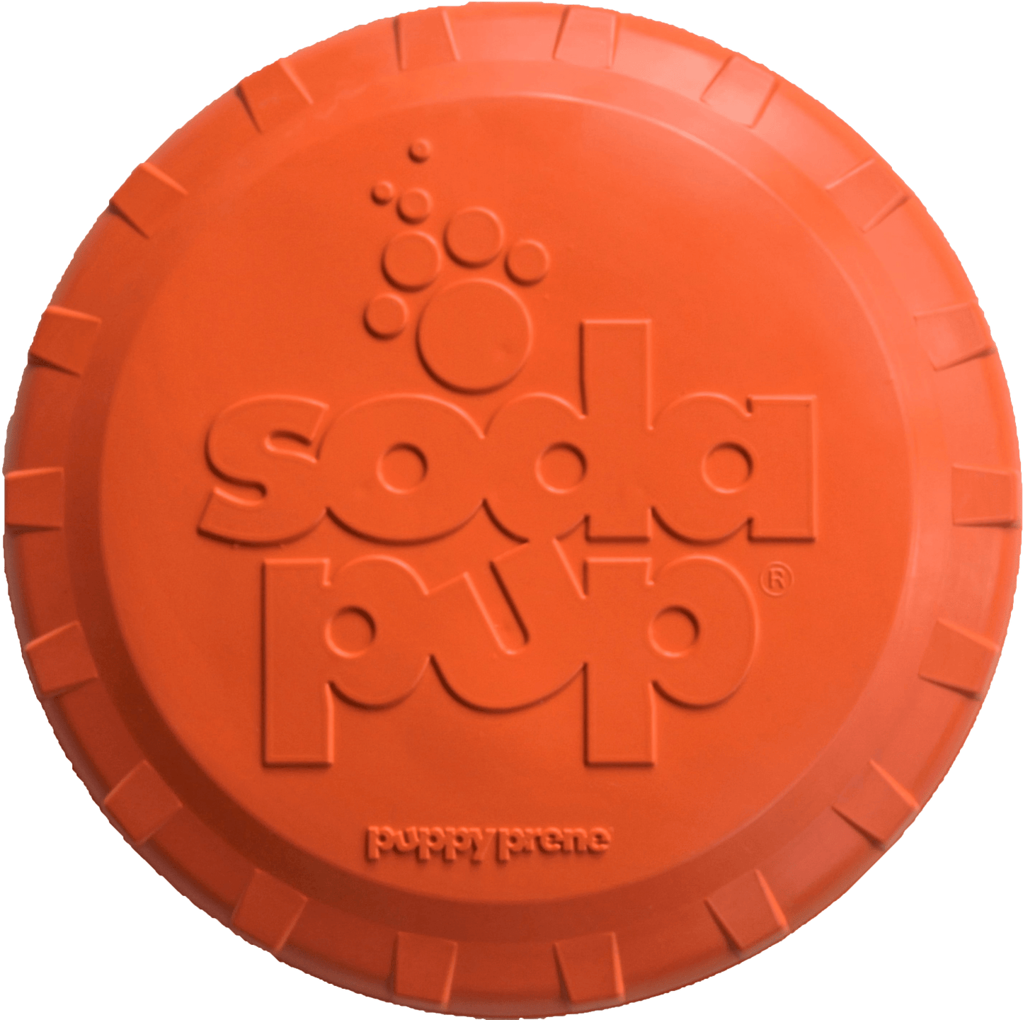 SodaPup Bottle Top Flyer Rubber Frisbee Dogs | Orange Vet Approved USA Made Small (7" diameter)