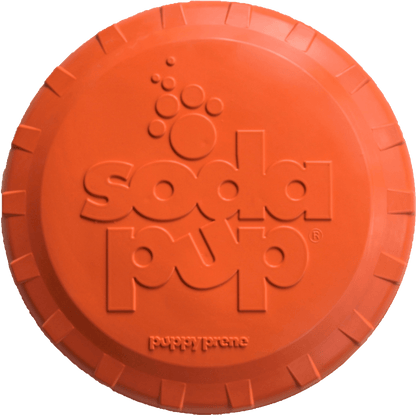 SodaPup Bottle Top Flyer Rubber Frisbee Dogs | Orange Vet Approved USA Made Small (7" diameter)