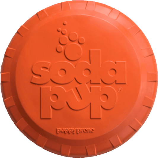 SodaPup Bottle Top Flyer Rubber Frisbee Dogs | Orange Vet Approved USA Made Small (7" diameter)