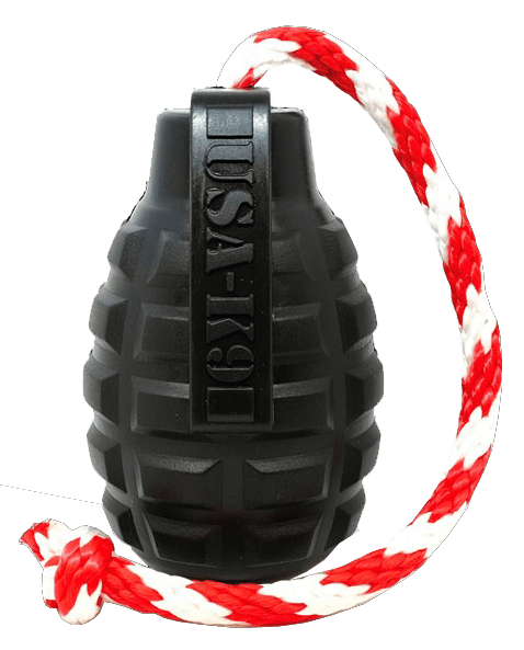 USA-K9 Magnum Grenade Durable Rubber Chew Toy, Treat Dispenser, Reward Toy, Tug Toy, and Retrieving Toy - Black Magnum - SodaPup/True Dogs, LLC